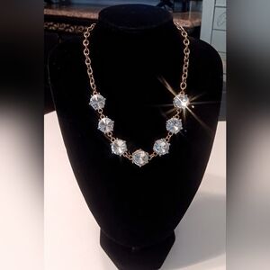 Striking Large Clear Crystal Rivoli Link Necklace Goldtone Cable Chain 21.75"